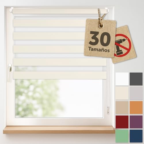 Blumtal Estor Doble Enrollable sin Taladrar Klemmfix 100x150 cm – Cortina para Ventanas sin Perforación, Ajustable, para Interior, Fácil Instalación - Marfil