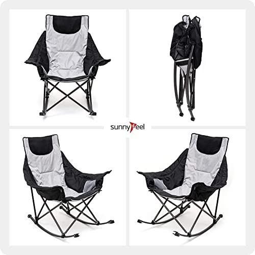 SUNNYFEEL Heated Camping Chair, Oversized Rocking Camping Chair for Adults 500 LBS,Folding Lawn Chair with Padded Patio Recliner, Portable Outdoor Camp Rocker Chairs - Thumbnail 7