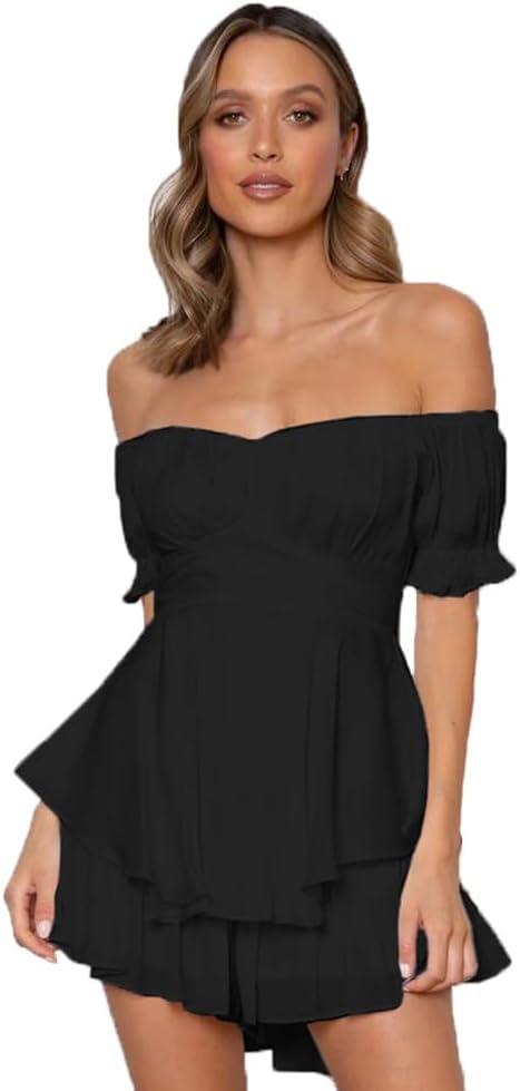 Women's Boho Romper Off Shoulder Ruffle Chiffon Shorts Jumpsuit Playsuits - Image 3