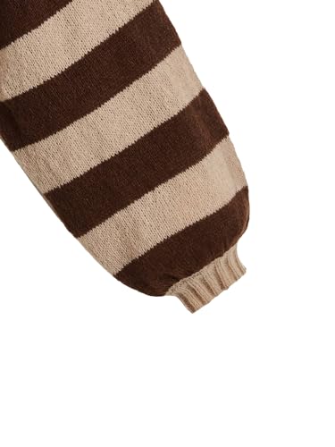 Image of WDIRARA Women's Striped Pattern Turtleneck Long Lantern Bishop Sleeve Stretchy Knitted Sweater