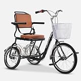 HOTGEEJP三輪車 高齢者用 大人用 転ばない自転車 1人掛け 前ペダル自転車 高炭素鋼材 高さ調整可能 座面前後に調節 パークライド 買い物 初心者 シニア向け (ブラック,タイヤ2)