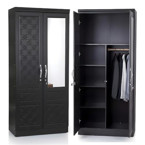 ABX HOME TITAN 2 Door Wooden Wardrobe Cabinet Cupboard Engineered Wood Perfect Modern Stylish Heavy Duty With Mirror (Wenge Without Assembly)