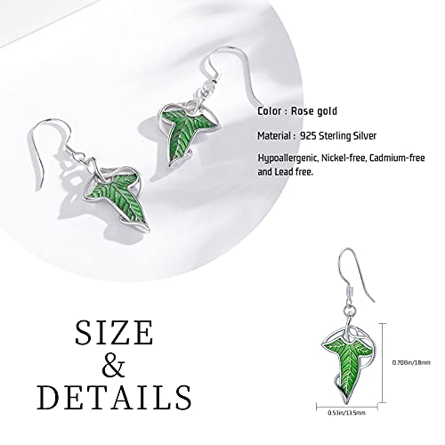 Lord of Rings Earrings 925 Sterling Silver Green Leaf Hobbit Drop Earrings Jewelry Christmas Stocking Stuffers Gifts for Women 5