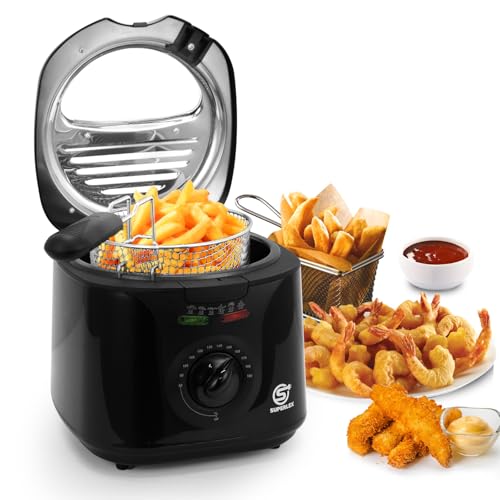 SUPERLEX 2L Deep Fat Fryer 2000W with Viewing Window & Adjustable Thermostat, Easy-Clean Non-Stick Basket, Cool-Touch Handle - Ideal for Home Kitchen Use