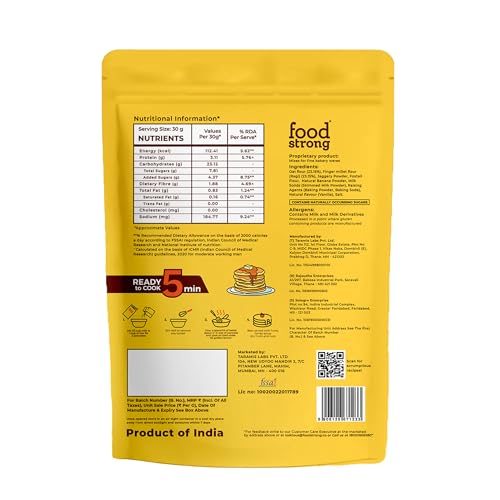 Image of Foodstrong Oats and Millets Vanilla Banana Pancake Mix, Source of Fibre & Protein, No Maida, No Refined Sugar - Made With Jaggery, Eggless Instant Breakfast Mix 250 g