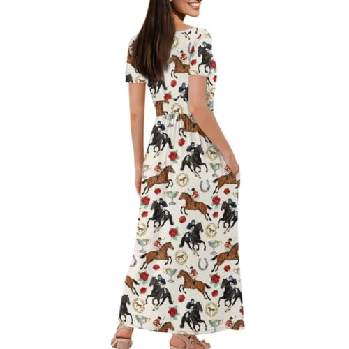 Image of Women's Fall Summer Short Sleeve Ankle Length V-Neck Party Dress with Pockets Size S-3XL