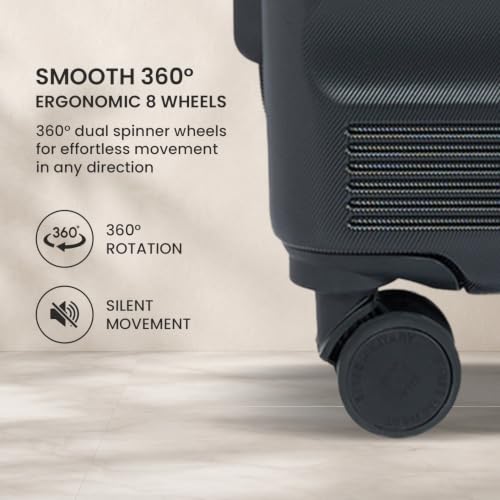 Image of SWISS MILITARY Pascal Hard 55cm Lightweight PC Small Cabin Travel Luggage Trolley Bag, Anti-Theft Zippers & 3-Dial Lock, 360 Wheels, Wet Pocket & Aluminium Trolley Handle Suitcase Capacity 51L-Black