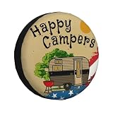 Happy Camper Spare Tire Cover for RV Trailer Wheel Tire Cover Waterproof Sun Protection Universal Fit for SUV Truck Camper Travel 15 Inch