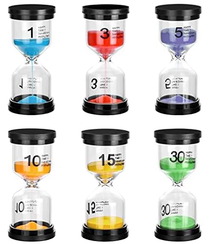 Birshe 6 Piezas Reloj de Arena Colorido Temporizador 1, 3, 5, 10, 15, 30 mins para Niños Que Se Cepillan Los Dientes, Escuela, Oficina, Actividades