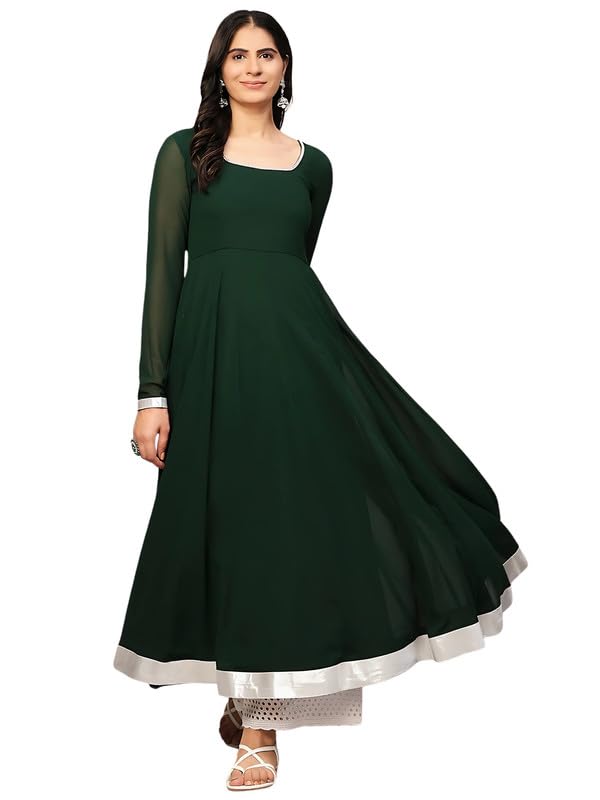 Image of KZA Women's Georgette Hand Embroidered Flared Anarkali Suit for Women | Full Sleeves Flare Anarkali Dress for Woman | Ethnic Flared Anarkali Kurta for Women
