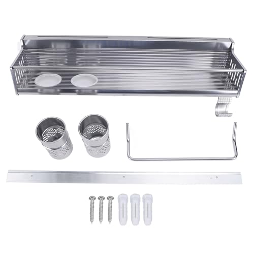 Wall Mount Utensil Rack Stainless Steel Space Saving Wall Utensil Organizer Rack with Chopstick Holder Rag Rack for Kitchen Utensils Storage and Organization