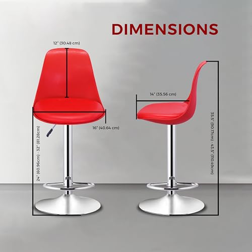 Image of DPI Metal Modern Height Adjustable and 360 Degree Revolving Bar Stool | Kitchen Chair Suitable for Kitchen Cafeteria Dining Office Shops | (1, Red)