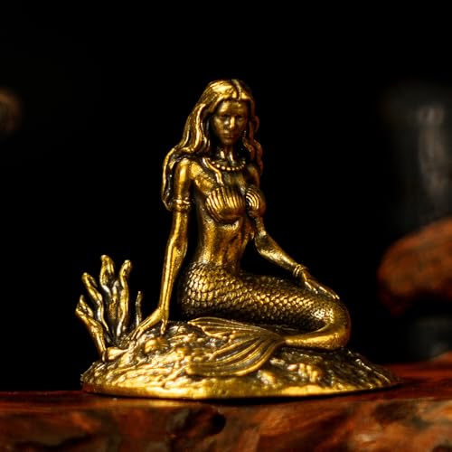 CHOVY Solid Brass Mermaid Sculpture - Handcrafted Vintage Figurine 100% Pure Brass Nautical Desk Oddity Coastal Decor Collectible for Home Office Shelf & Unique Mermaid Lover Gift