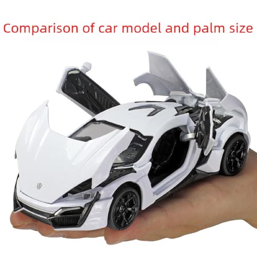 Image of 1:24 Scale Lykan Hypersport Diecast Model Toy Car, Alloy Metal Pull Back Vehicle for Kids, Openable Doors, Lights & Music, Big Size Toy Car for Boys & Girls (White)