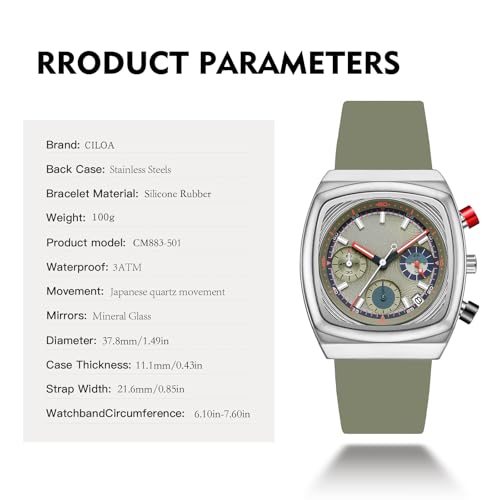 Image of CILOA Mens Watches Chronograph Stainless Steel Waterproof Date Analog Business Fashion Wristwatch for Men