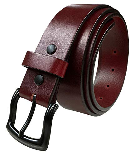 BS055 Burgundy Casual Jean Belt Genuine Full Grain Leather Belt 1-1/2