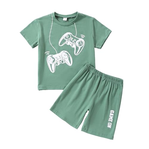 Image of KIDLAGA Kids Toddler Boy Clothes Outfits Bear Print Tee + Plaid Shorts 2 Pieces Summer Shorts Set