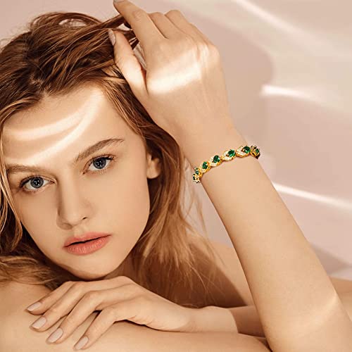 U7 Green Tennis Bracelet 18K Gold Plated Link Chain Emerald Cubic Zirconia Stone Crystal Bracelets For Women Girls #TOP1