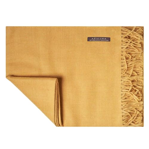 Apikuna® Alpaka Wolldecke aus 100prozent feinster Baby Alpaka Wolle - 180 x 130 cm in Senfgelb - kuschelig weiche und warme Decke - Sofadecke Alpakadecke Kuscheldecke Alpaka Decke Baby Alpaka Decke