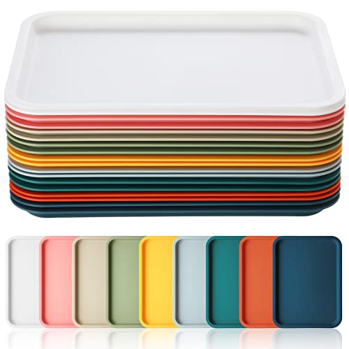 18 Pcs Plastic Fast Food Trays Bulk Colorful Restaurant Serving Trays Cafeteria Trays Grill Tray School Lunch Trays Rectangular Serving Platter For Kitchen Hotel Restaurant, 9 Colors (9.8 X 7 Inch) #TOP26