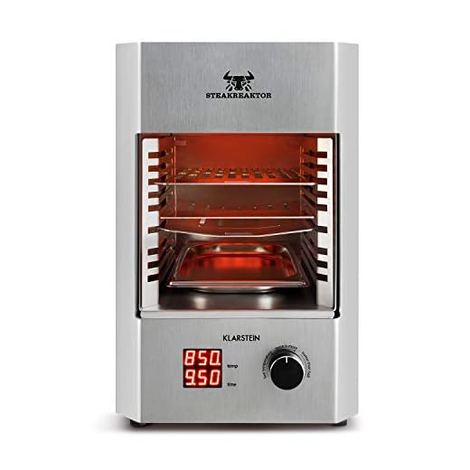 Klarstein Steakreaktor 2.0 • Edelstahl-Edition • Hochleistungsgrill • Elektrogrill • 850 °C • Keramik-Heizelemente • gekühltes Gehäuse • LED-Display • Abschaltautomatik • Fettauffangschale • silber