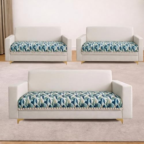 Image of Homerz Premium Printed Quilted Velvet Sofa Slip Cover Protector with Tassels, Sofa Mat, Exact Size, Antislip Cover (Grey Abstract, 7 (3+2+2) Seater, Half)