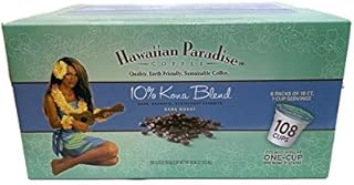 Hawaiian Paradise Coffee 10% Kona Roast Single Serve Cups 108 Count Loose Cups - Dark Roast - Compatible with Keurig K-Cup Brewers