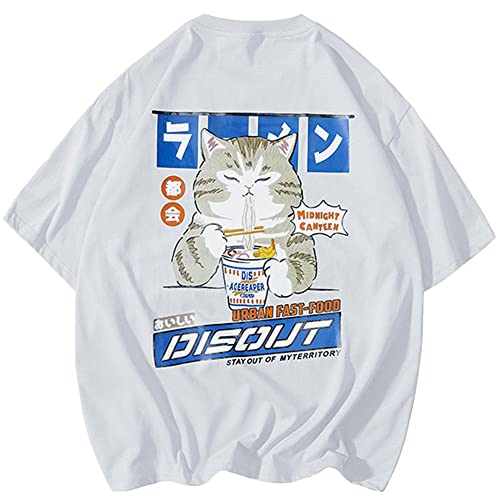 Aelfric Eden Mens Ramen Cat Graphic Tee Oversized Shirts Summer Unisex Printed Casual Harajuku Top Tshirt