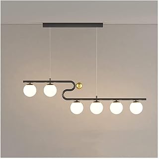 Glass Globe Linear Chandelier 6 Light Gold Sputnik Hanging Light Magic Bean Ceiling Pendant Light for Dining Room Bedroom Living Room(Black)