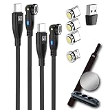 DAIAD マグネット 充電ケーブル 9PIN PD100W対応 2本セット Type-C端子×3 / MicroUSB端子×1 / USB-A変換×1 急速充電 データ転送 eMarker搭載 LED付き 防塵 着脱式 ナイロン編組 1m / 2m (ブラック)
