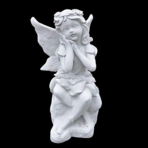Thaiboo Massive kleine Steinfigur sitzende Elfe Skulptur Steinguss...