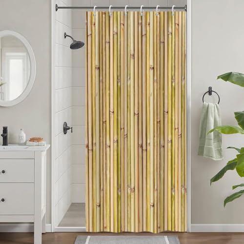 Uiiooazy Rideau de Douche Bambou, Rideau Douche Anti Moisissure 90x180cm Tissu Lavable Étroit Zen Rideaux de Baignoire Jaune Rustique Imperméable Polyester...