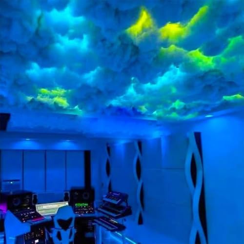 Image of APP Control 3D Thundercloud Storm Ceiling Lights DIY Kit Music Sync Cotton Thunder Lightning Cloud Light Fluffy for Gaming Room Bedroom Wall Night Party Decoration
