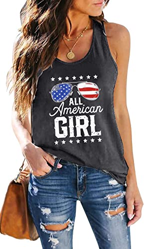 Alltb American Flag Tank Top Women All American Girl Sunglass Graphic Vest 4Th Of July Patriotic Sleeveless Tee Shirt #TOP19