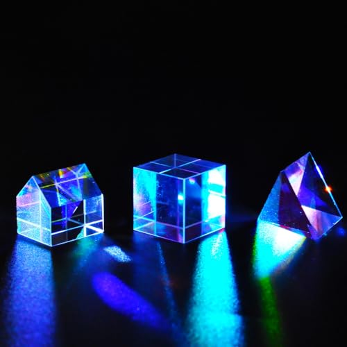 20mm K9 Glass Six-Sided Optical Color Prism Cube, Bright Light Combine, Stained Beam Splitting Prisms Experiment Tool (3 PCS/Set)