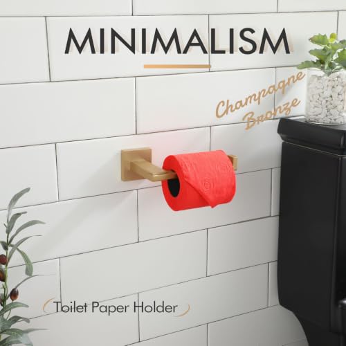 Image of KOKOSIRI Toilet Paper Holders Champagne Bronze Bathroom Tissue Roll Holder for Mega Rolls Organization and Storage, Stainless Steel Wall Mount B2006CPG