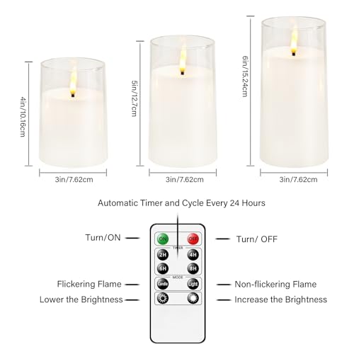 Image of kakoya Flickering Flameless Candles Battery Operated with Remote and 2 /4 /6 /8 H Timer Acrylic Led Pillar Candles Pack of 9 (D 3 inch xH 4 inch 5 inch 6 inch) with Realistic 3D Wick Candles for Home Decor(White)
