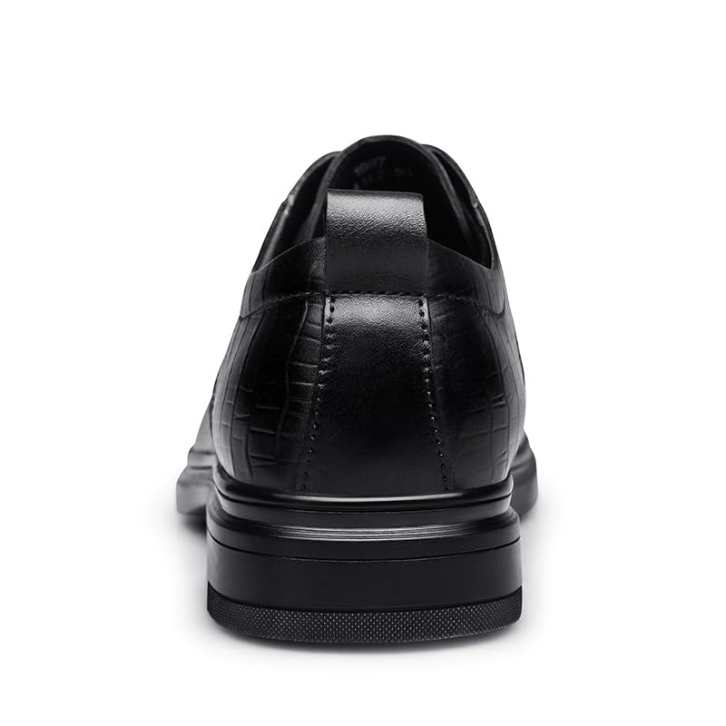 Dress Oxford for Men Lace Up Round Toe Crocodile Print Solid Color Derby Shoes Non Slip Rubber Sole Low Top Block Heel Classic(Black,8)3