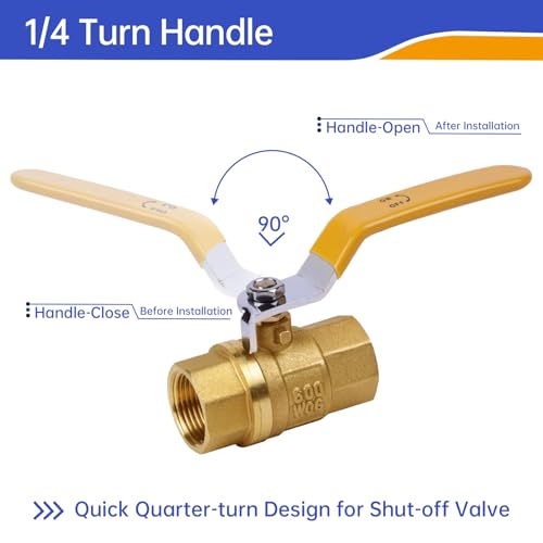 YADIAN 6 Pack 3/4 Inch Brass Ball Valve NPT Threaded, Heavy Duty Full Port Water Shut off Valve, Brass Plumbing Fitting, 3/4" Female NPT x 3/4" Female, 600 WOG (Water, Oil and Gas) by YADIAN - Used condition - Image 4