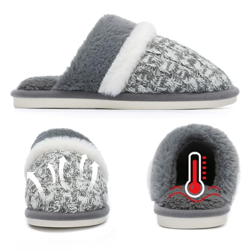Image of GOEWY Cozy Slippers for Women Indoor and Outdoor Fuzzy House Shoes with Memory Foam Anti-Skid Sole Gifts for Women Mom Ladies