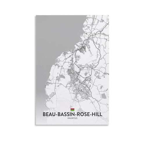LZTEN Stadtkarten-Poster, Motiv: Beau Bassin Rose Hill MU-Kunst, Wanddekoration, Poster, Familie, Bar, Restaurant, Garage, Café, Kunstschild, Geschenk, ungerahmt, 30 x 45 cm