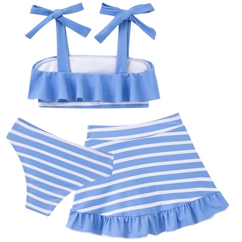 Image of ALISISTER Girls Swimsuit 3 Piece Bathing Suits Flounce Bikini Tankini Set Beach Swimwear with Cover Ups Skirt for 3-8 Years