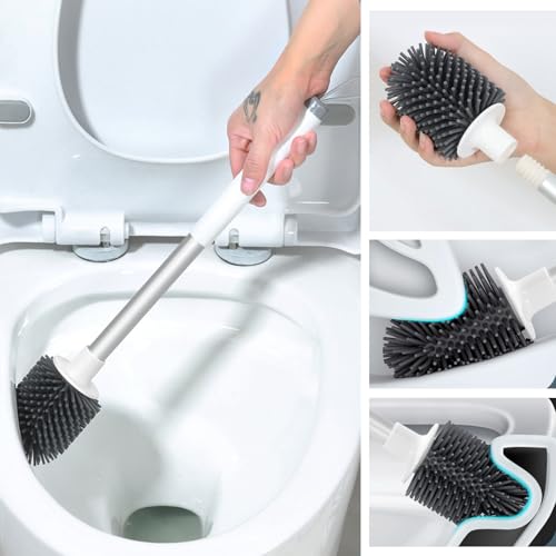 Image of 2 Pack Toilet Bowl Cleaners, Toilet Brush and Holder Set,Silicone Toilet Cleaner Brush,Toilet Scrubber with Floor Standing & Wall Mounted with Ventilated Holder for Bathroom Deep Cleaning