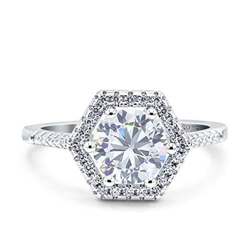 Blue Apple Co. Art Deco Hexagon Wedding Bridal Ring Round Simulated Cubic Zirconia 925 Sterling Silver
