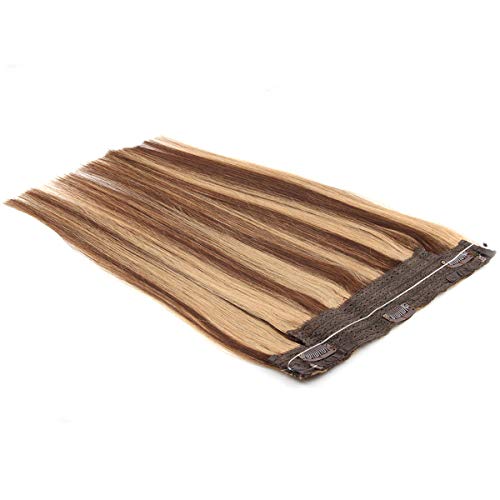 14inch Halo Human Hair Extensions Flip on Hair Extension Adjustable Invisible Fish Wire Human Hair Extensions 11" Width 80G/Set Dark Brown and Caramel Blonde Mixed Color (14", 4/27)