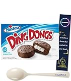 YOLOMOLO Chocolate Ding Dongs Snack Cakes - 12.70 oz, 10 Count and white plastic spoon with bookmark gift