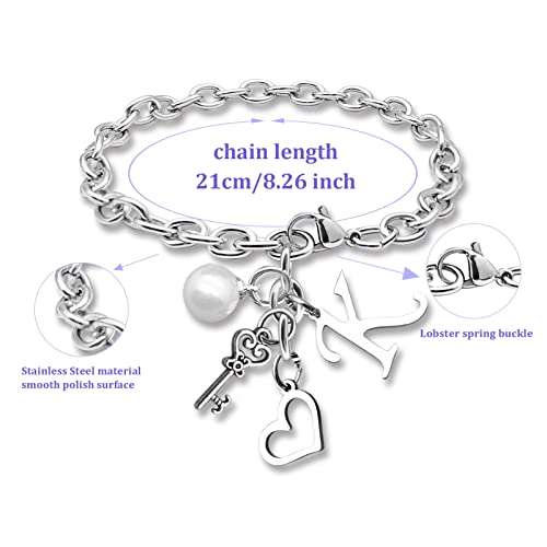 Initial A-Z Bracelets Gift for Women Girls Stainless Steel Chain Bracelet 26 Alphabet Jewelry Gifts for Birthday Anniversary Letter Bracelet Monogram Gifts for Sister Friend Girlfriends Mom 8.26 Inch2