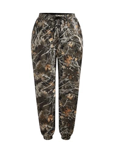 SOLY HUX Women's Plus Size Camo Pants Drawstring Elastic Waist Joggers Pants Sweatpants