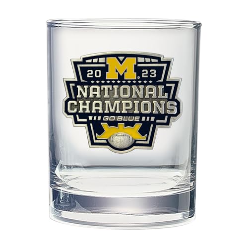 Heritage Pewter Michigan Wolverines 2023 Football National Champions Double Old Fashion | Double Rocks Glass 14 OZ for Liquor | Expertly Crafted Pewter Glass