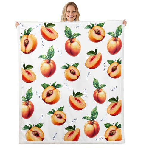 feelingyou Manta de melocotón amarillo, manta de cama de carne dulce de frutas maduras para niños y niñas, manta de forro polar con estampado de dibujos animados de comida deliciosa, manta suave y